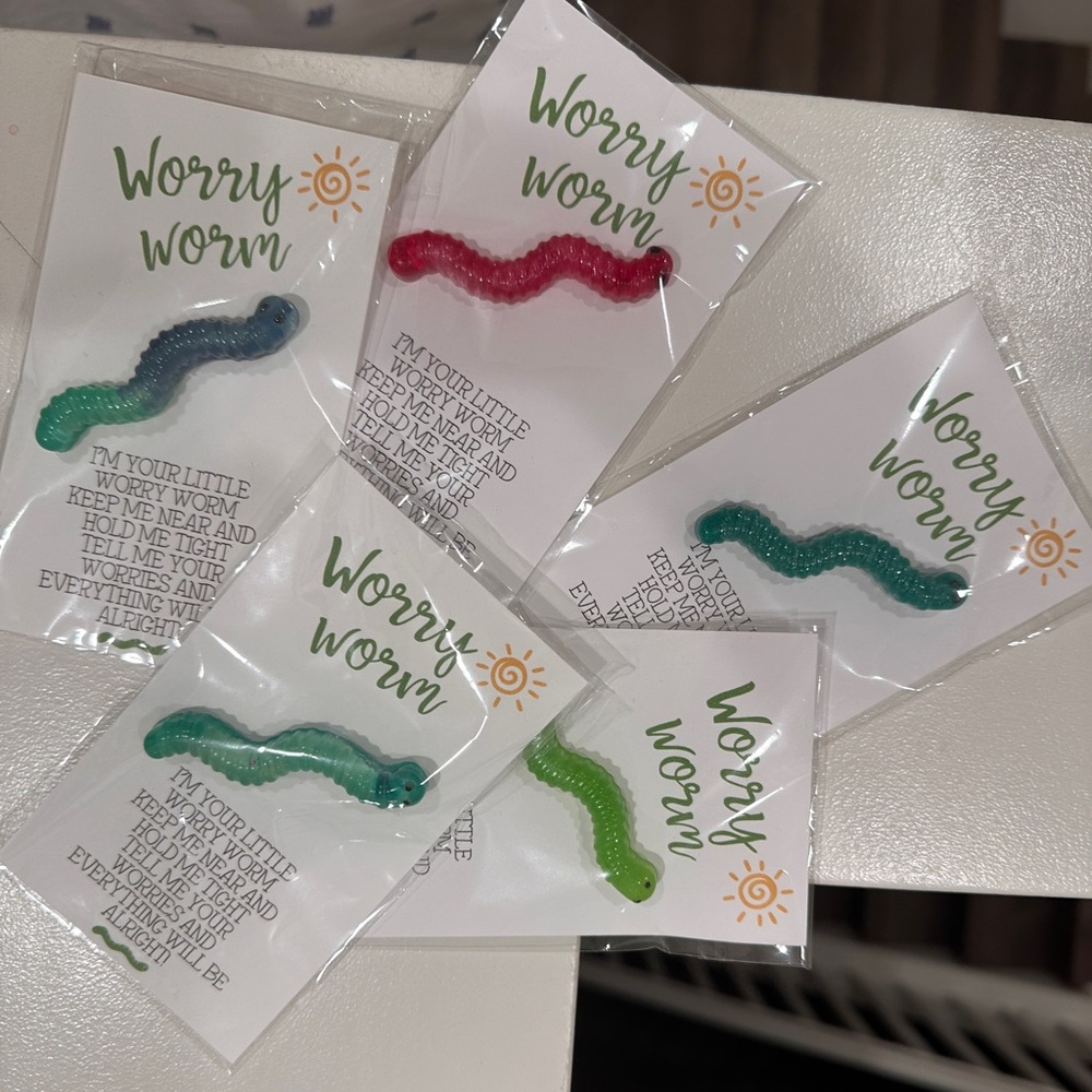 Hand Crafted Worry Worms - Pink, Blue, Green